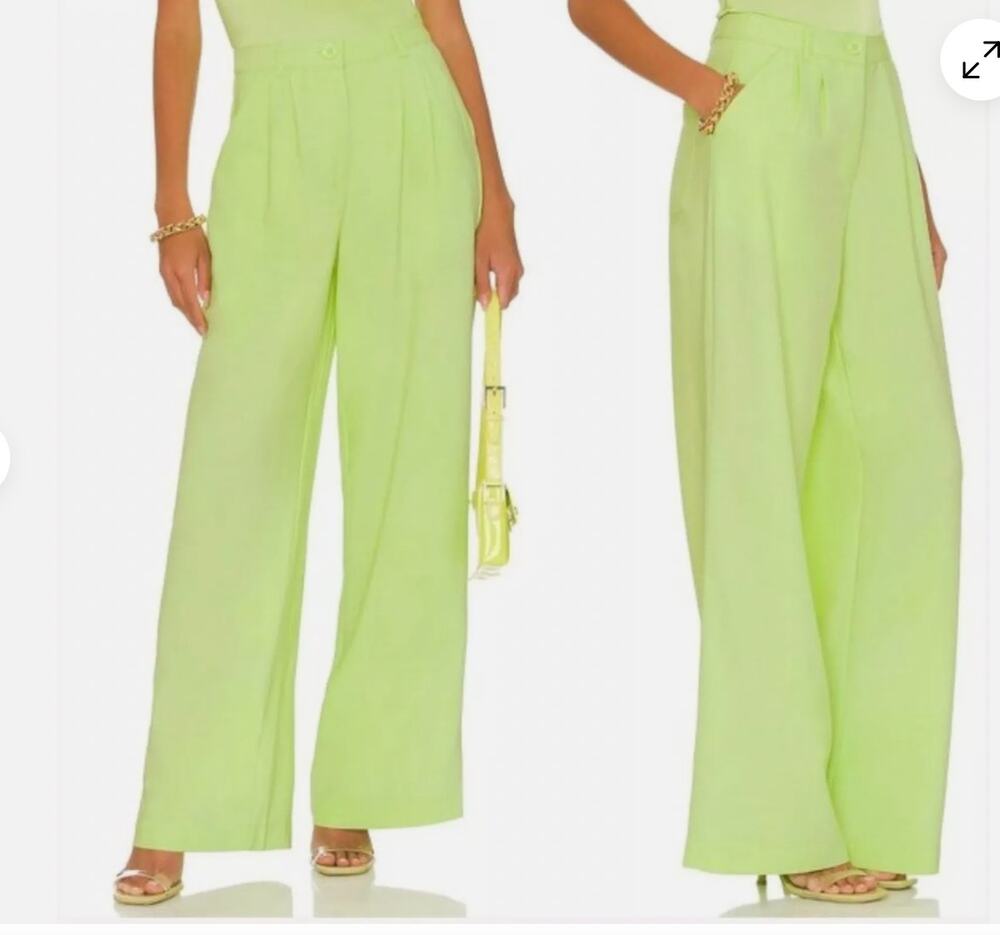 We Wore What‎ Pants Womens 14 Neon Green Wide Leg Pleated High Rise Resort